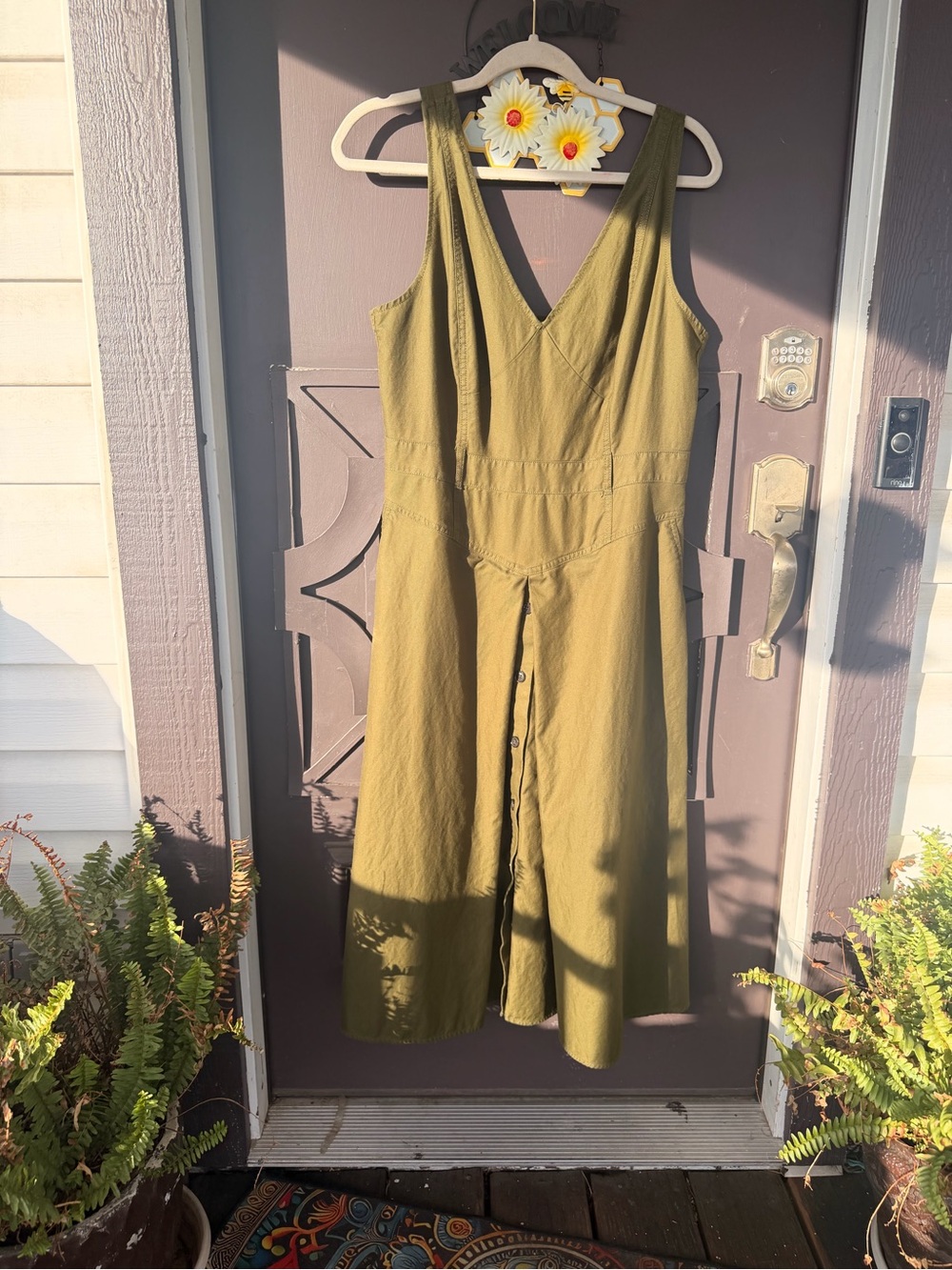 Banana Republic Olive Green V-Neck Midi Dress